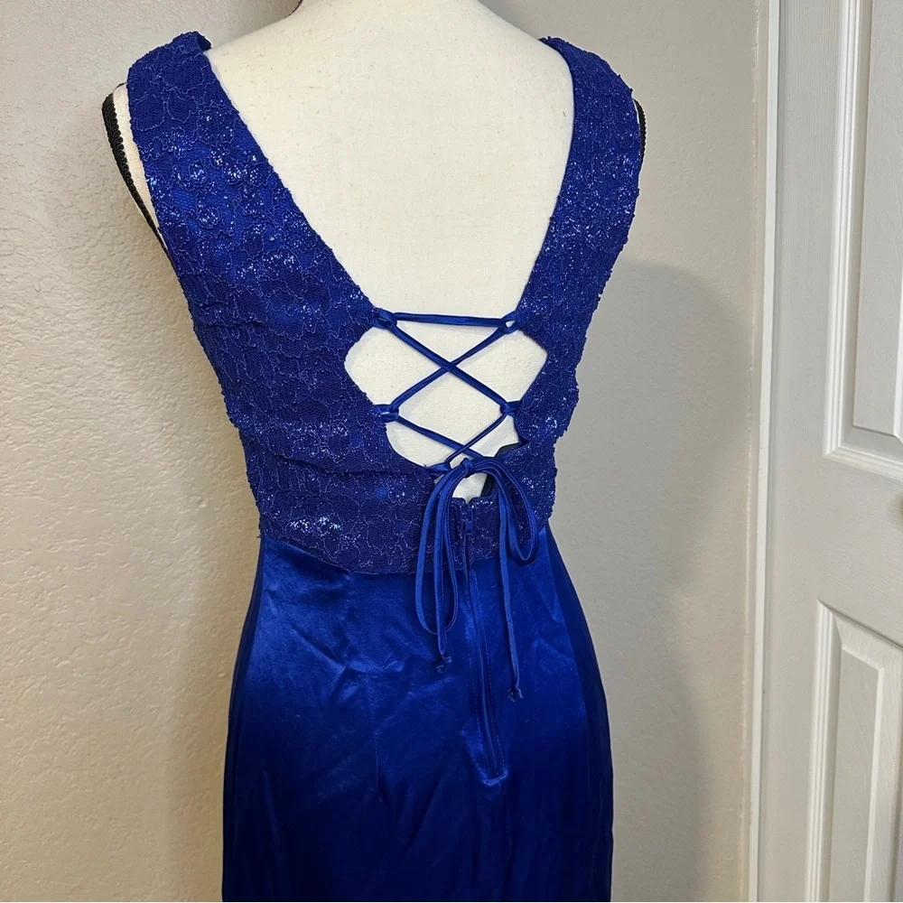 VTG Frederick’s of Hollywood Mini Satin Dress Short‎ n’ Sweet Sabrina Royal Blue